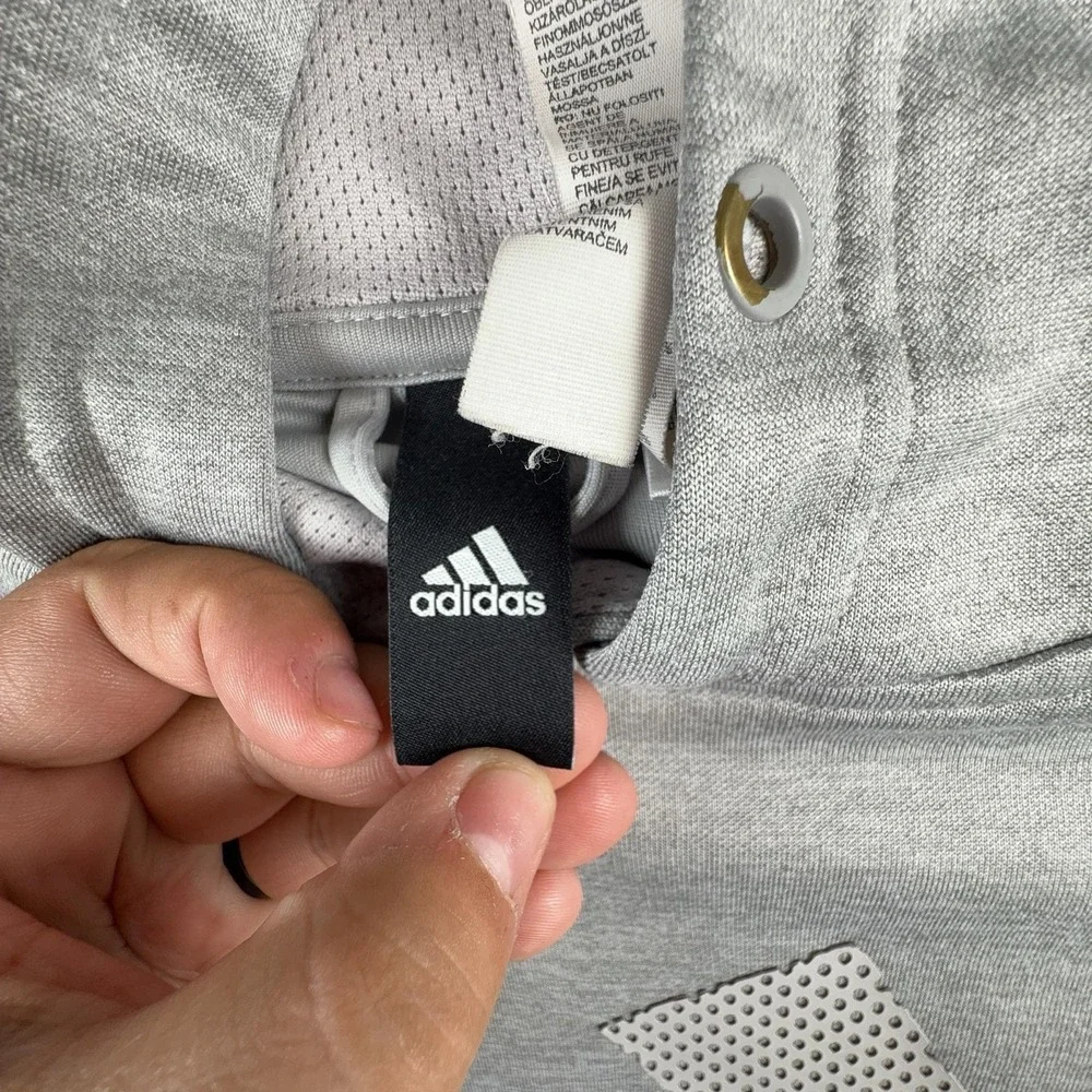 Adidas Hoodie Mens Large Gray ClimaWarm Thermal Kangaroo Pocket Logo Pullover